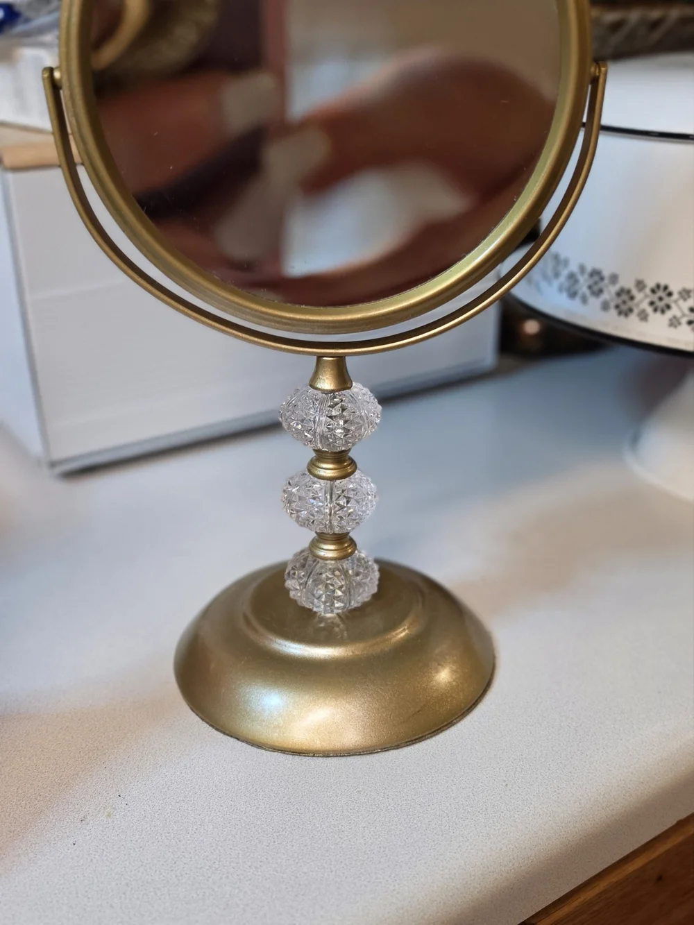 Glamourous Gold Vanity Makeup Mirror with Crystal Accents Quiet Luxury